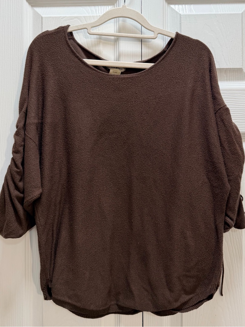 Max Studio Brown Ruched Drawstring Sleeve Top – Size M